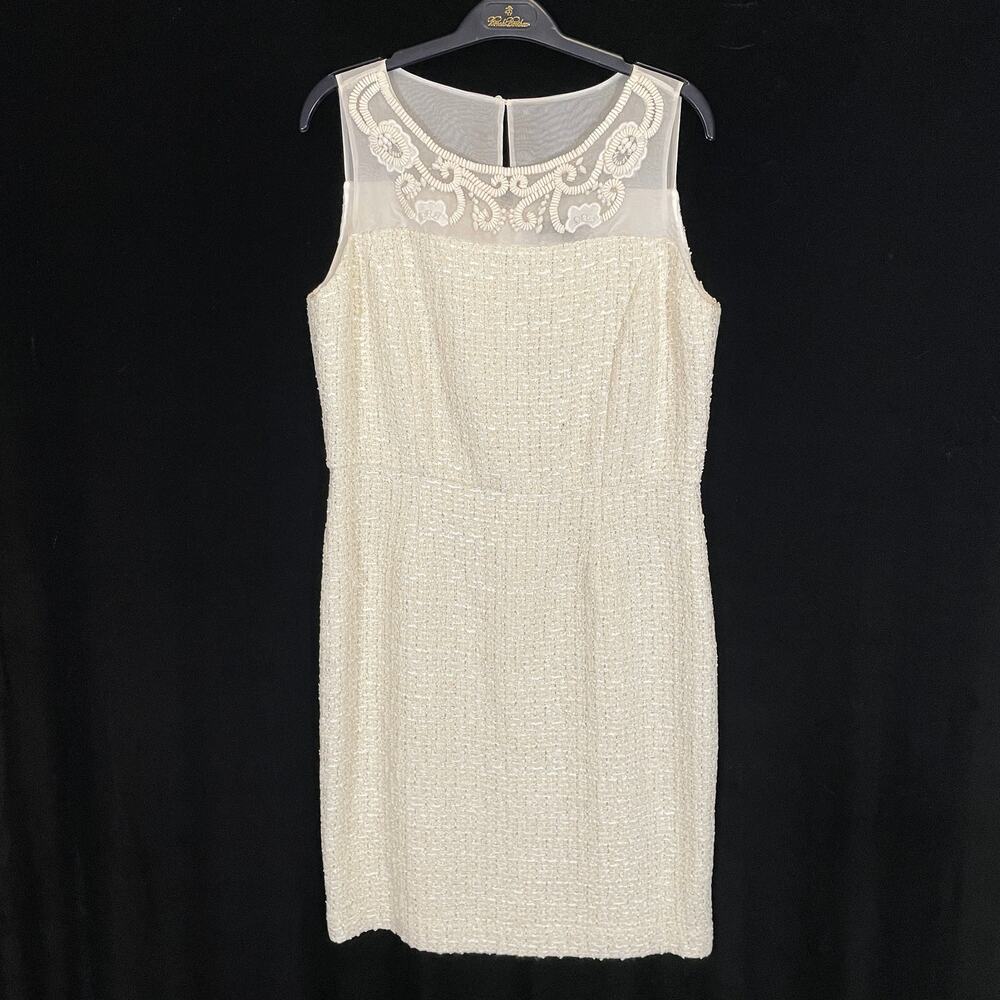 Brooks‎ Brothers Tweed Embellished Sheath Dress Ivory Metallic Thread NWT 10P - Picture 3 of 9
